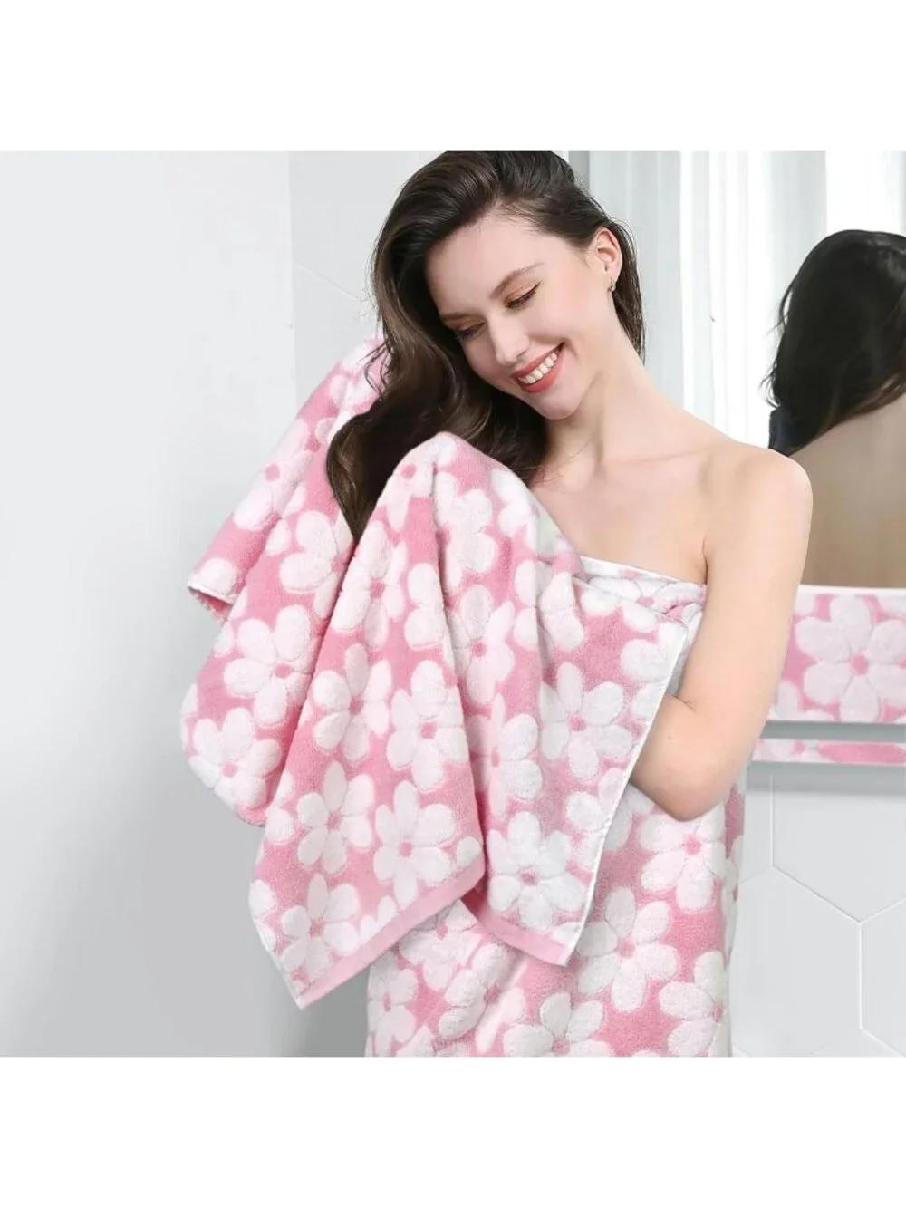 Super Absorbent Pink Bath Towels Set of 2 | Decorative 27.5x55 Inches